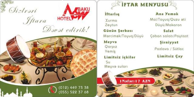 15 manata özəl iftar süfrəsi- "New Baku Hotel"-də