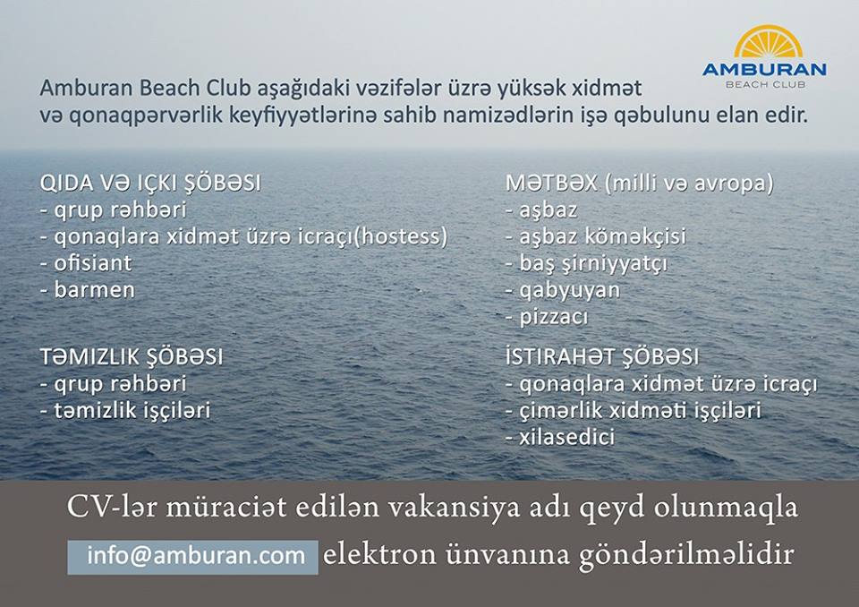 Amburan Beach Club işçi axtarır-VAKANSİYA 