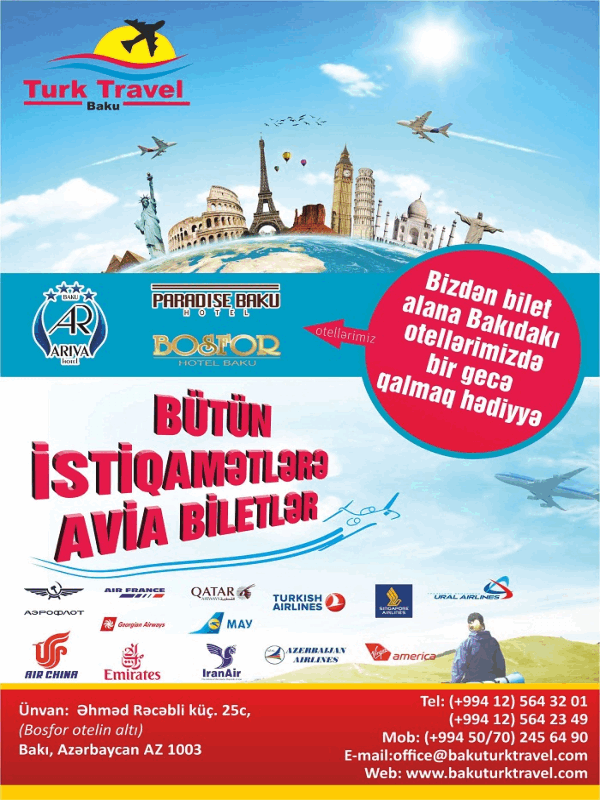 "Turk Travel Baku"-dan: BİLET ALANA HOTEL HƏDİYYƏ
