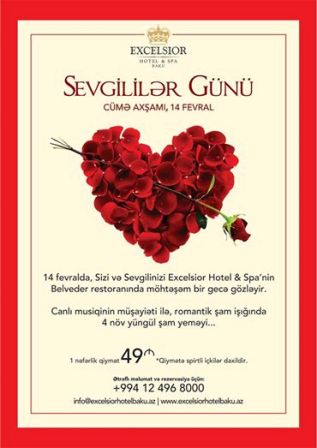 Sevgililər Günündə "Excelsior Hotel Baku"-da xüsusi əyləncəli proqram- 49 manata